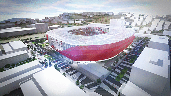 Renderings of a multi-use stadium in Mission Valley that could serve as a future home of a San Diego National Football League franchise